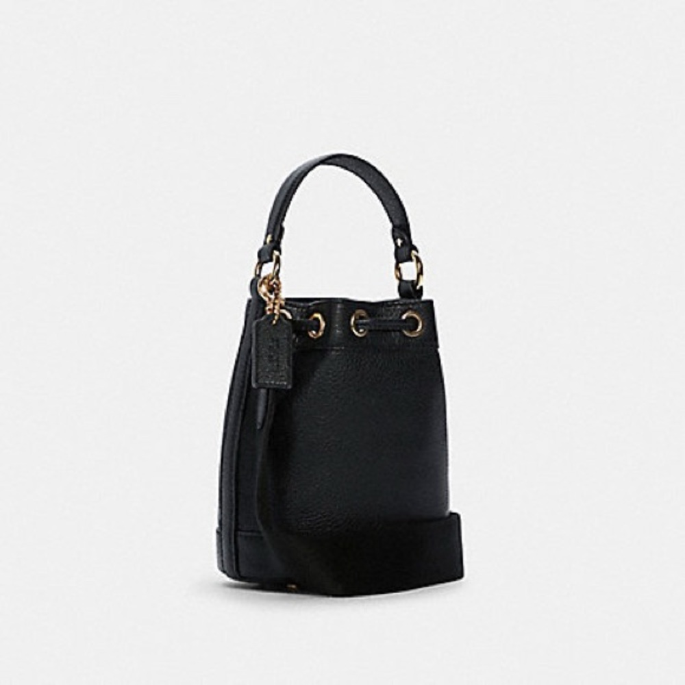 Coach Black Mini Bag with Embossed Logo and Drawstring - Picture 5 of 8